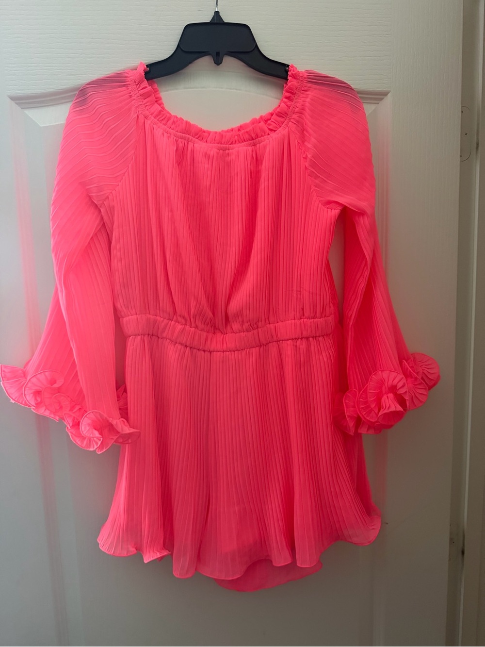Pink Lily Women’s Neon Pink Pleated Peasant Blouse